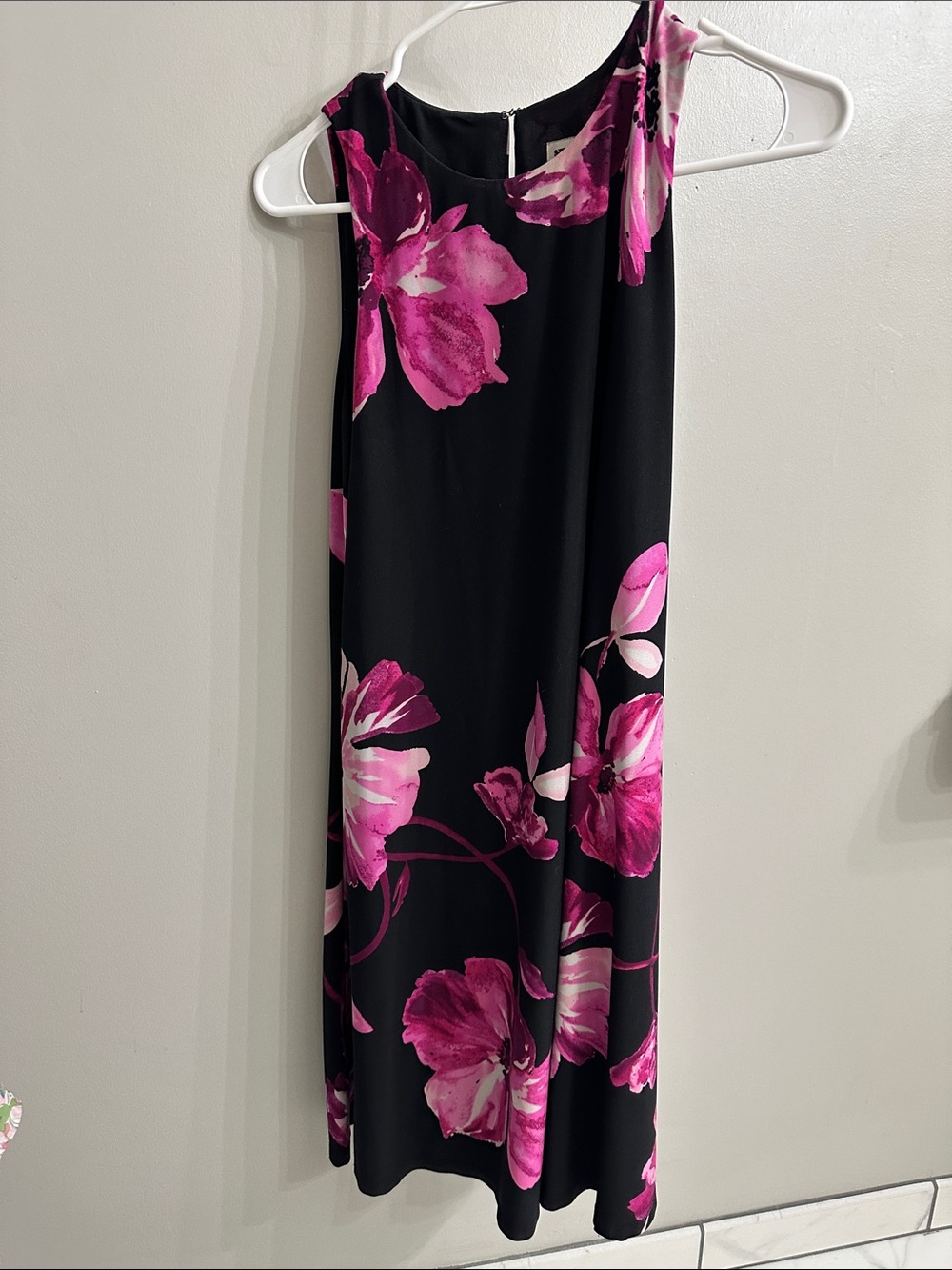 Anne Klein Black Midi Dress with Pink Floral Print